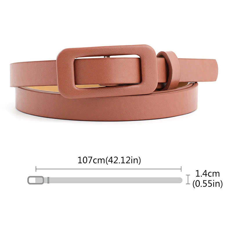 Ремень женский из искусственной кожи узкий с прямоугольной пряжкой черный