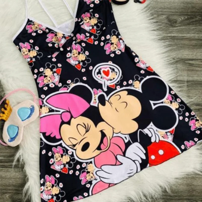 

Disney Mickey Mouse Stitch Sling V neck Sexy Dress 2021 Summer New Print Cartoon Fashion Sexy Ladies Beach Party Skirt
