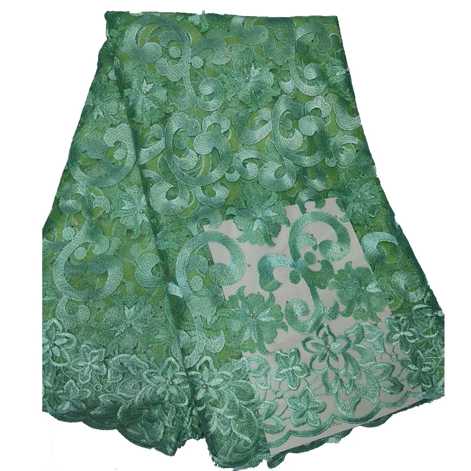 

High Quality African Lace Fabric Beaded Embroidery Craft Sewing For Clothes Full Color 5 Yards