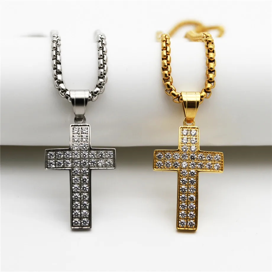 Женский Крест в стиле хип хоп подвеска из нержавеющей стали золотого и