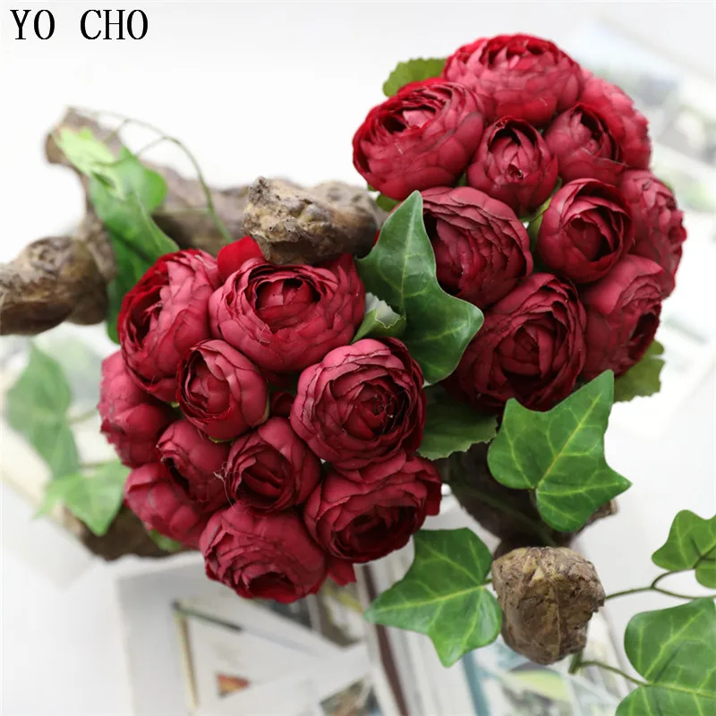 YO CHO Bridesmaid Bouquet Flower Artificial Silk Flowers 10 Heads Rose Lotus Arrangement Handmade Home Wedding | Свадьбы и торжества