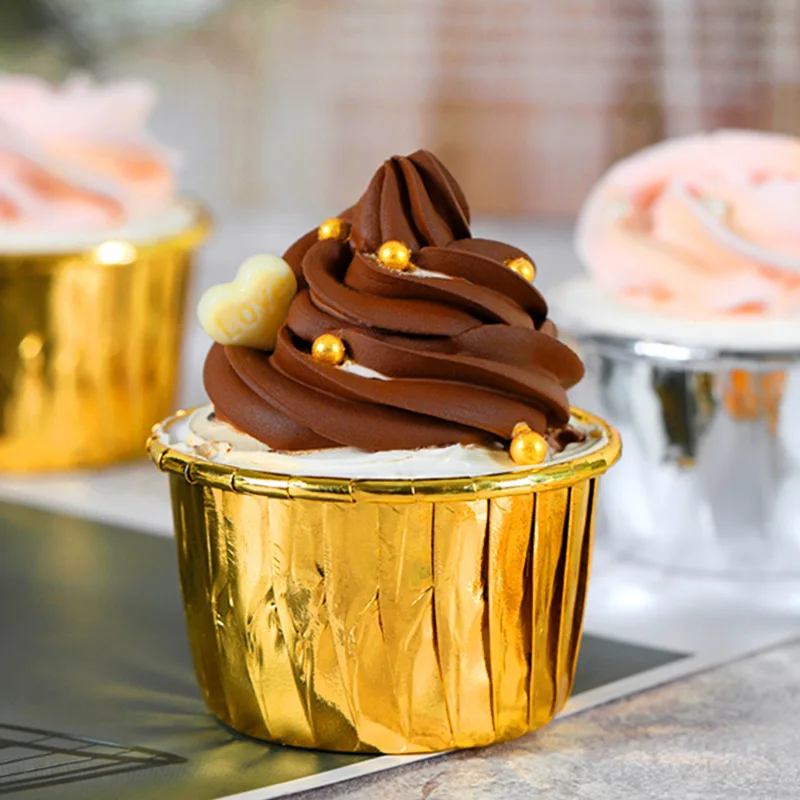 50 шт. алюминиевая фольга обертка для кексов золотистого/серебристого цвета
