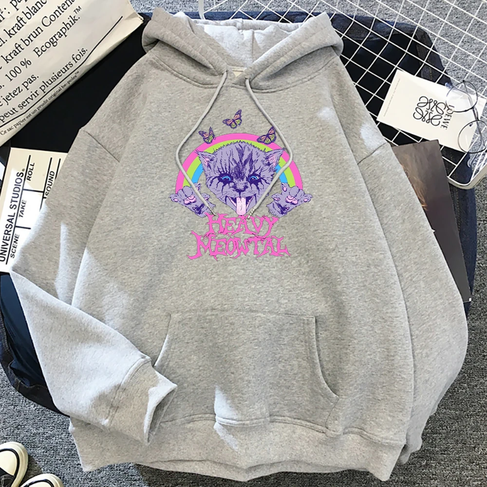 

SCHWERE MEOWTAL Lustige Drucken Hoody Herbst Oversize Sweatshirt Oansatz Fleece Streetwear Komfortable Mode Frauen Kleidung