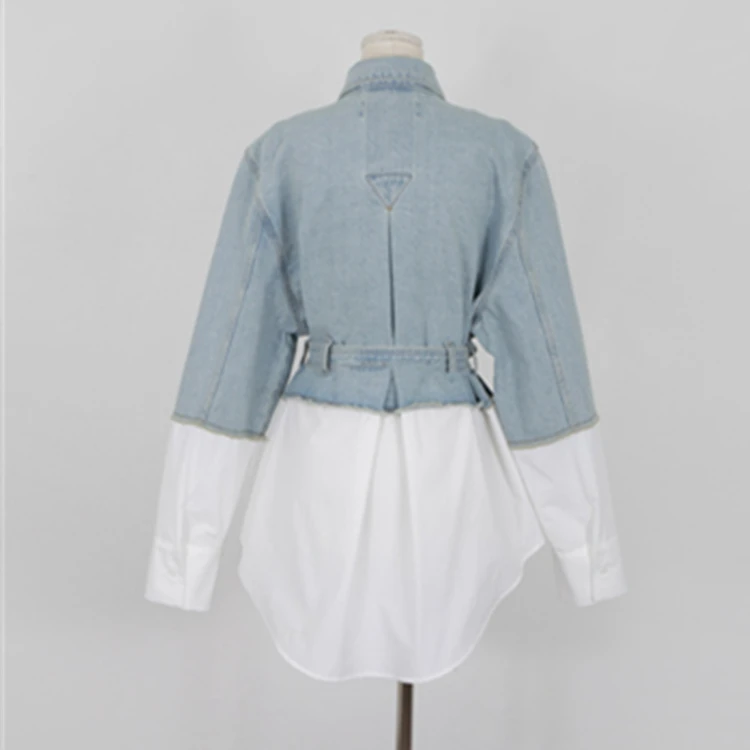 

New 2020 Autumn Winter Women's Denim Jackets Patchwork Sashes Lace Up Outerwear High Street Fashionable Jeans