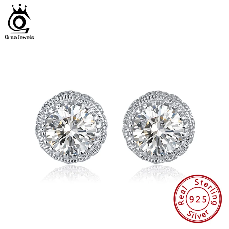 ORSA JEWELS Роскошные серьги с сверкающий камень Pure 925 Серебряные серьги-гвоздики