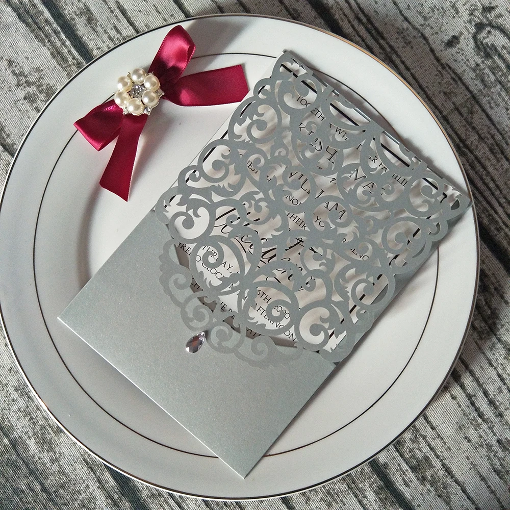 Темно-серые блестящие стразы свадебные приглашения с индивидуальным принтом