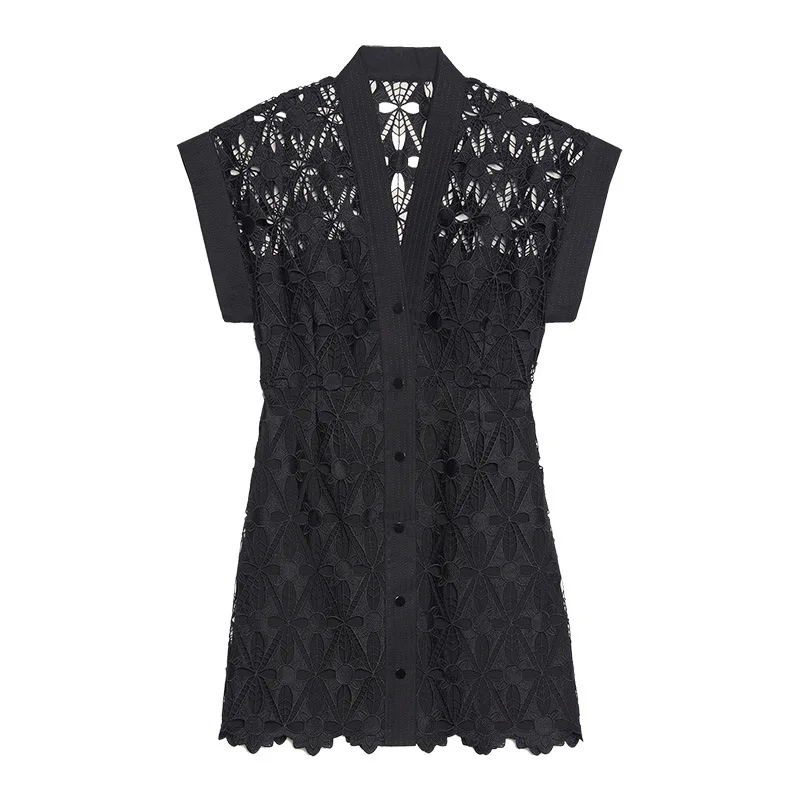 Женское платье ажурное на шнуровке с v-образным вырезом весна-лето 2019 | Женская