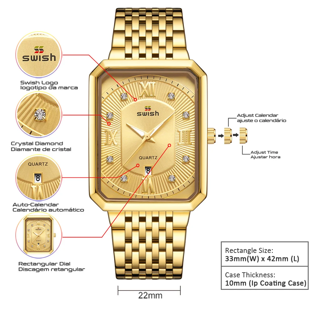 

Men's Luxury Stainless Steel Gold Watch Top Brand Relogio Masculino Geneva Rectangle Quartz Watch Man Business Watches Mens 2020