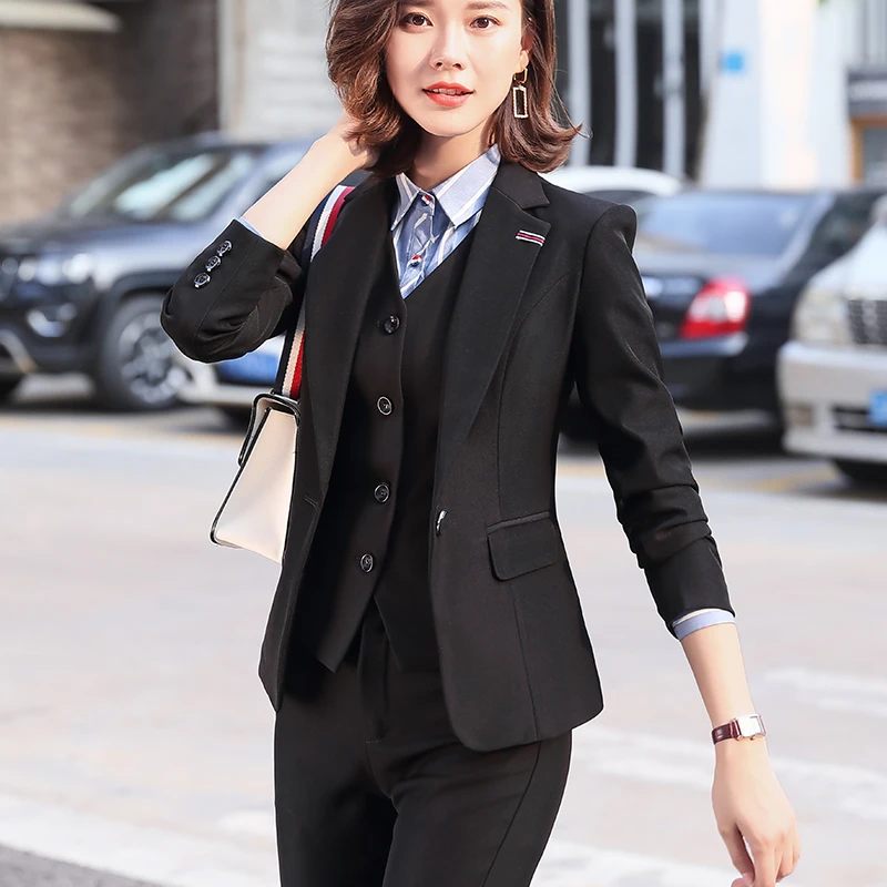 Женский деловой костюм Lenshin из 3 предметов пиджак жилет и брюки высокого качества