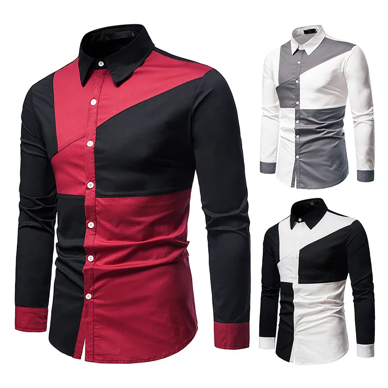 

New Euro code men's shirt, color casual long-sleeved shirt, men's shirt
