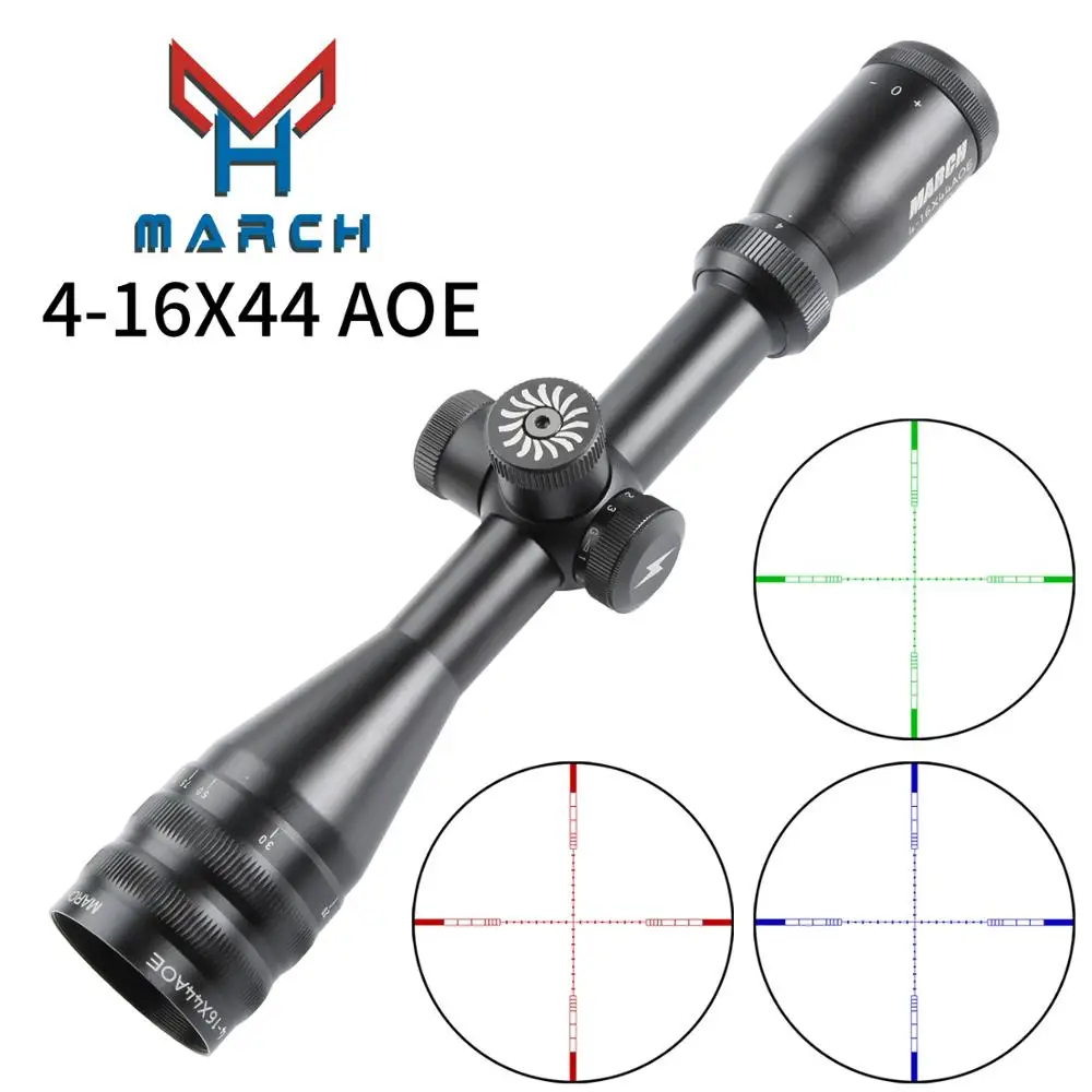 

MARCH 4-16X44AOE Hunting Riflescopes Red Green Blue Tactical Optical Sight Reticle RGB Illuminated Rifle Scope
