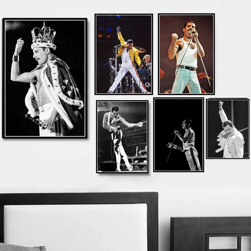 Poster Prints Freddie Mercury Queen Musician Rock Band Legendary Pop Star Painting Art Wall Pictures Home Decor картины на стену
