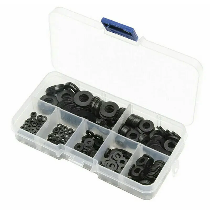 

364pcs Black Nylon Flat Ring Plain Repair Washer Gasket For Metric M2-M8 Interior Accessories Flat Washers With Box