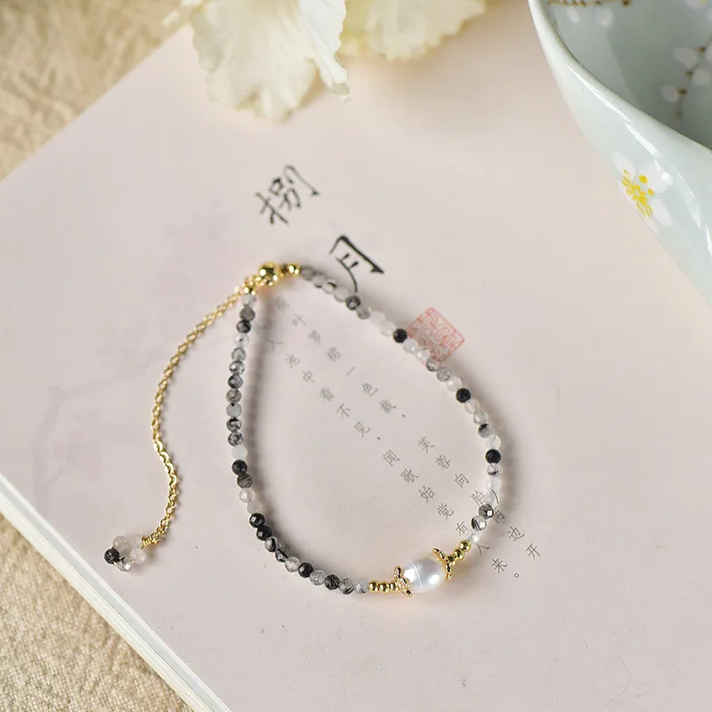 

Браслет из натурального пресноводного жемчуга, регулируемое Ювелирное Украшение с одним круглым кристаллом черного цвета с крупным зернис...