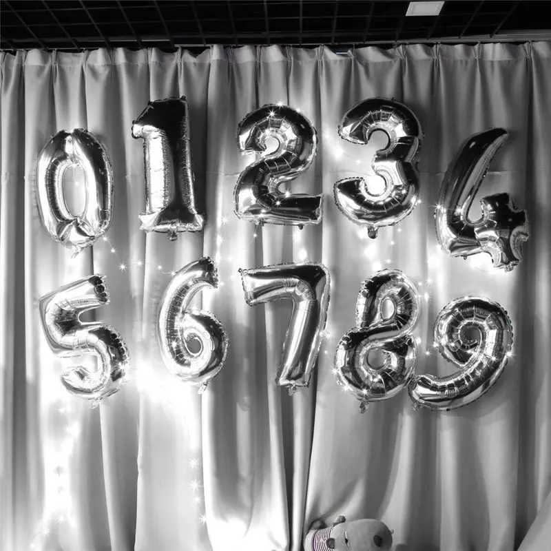40 дюймов Золото Серебро числа из фольги воздушный шар цифра воздуха майларовые