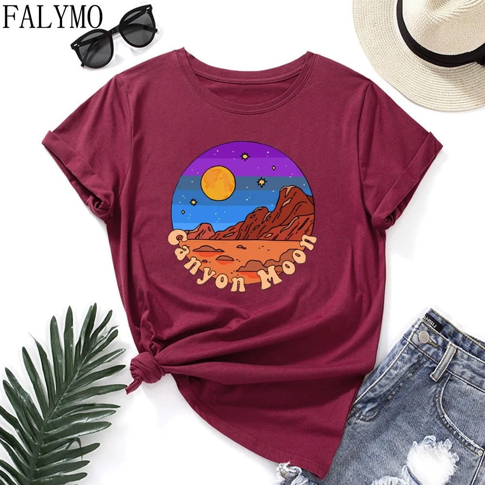 

Moon Scenic Travel рубашки для отпуска женские хлопковые топы с коротким рукавом Летние Осенние Графические футболки Женский Топ Футболка Одежда