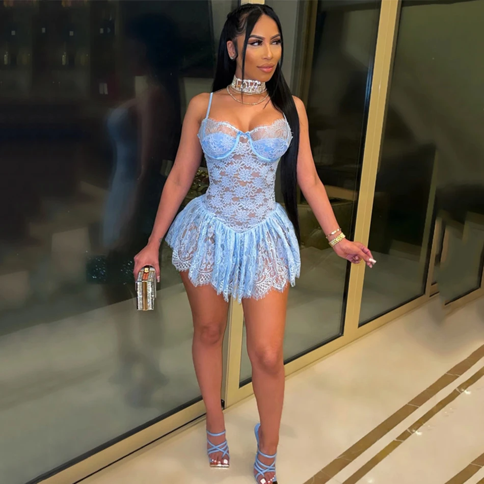 Новинка 2021 сексуальное женское кружевное мини-платье на тонких лямках