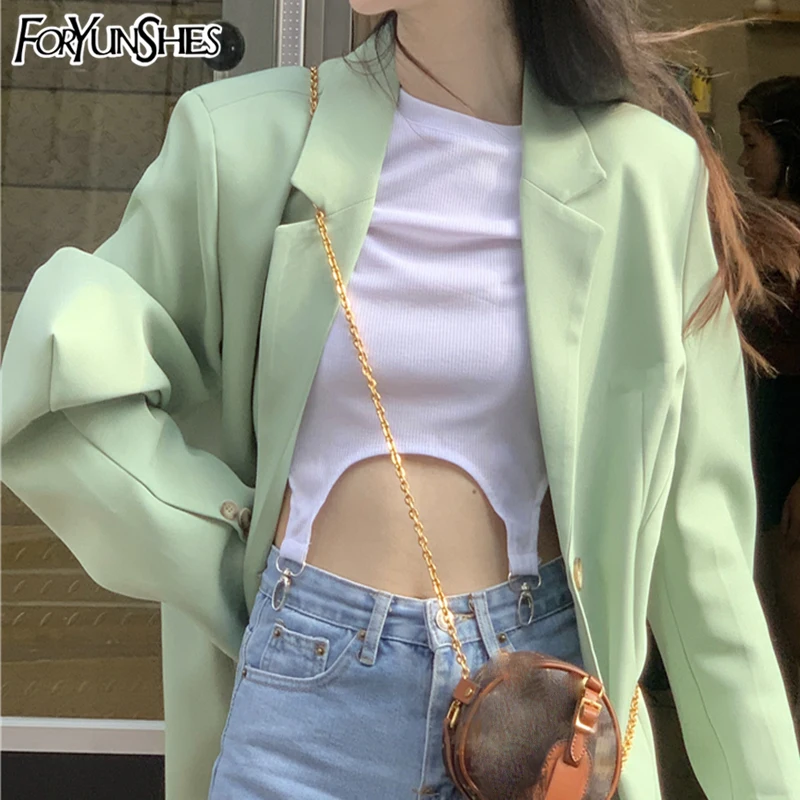

Loose Green Women Casual Blazers Jackets Shoulder Padded Single Breasted Office Coat Ladies Business Blazer Outwear Streetwear