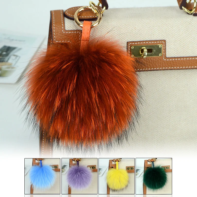 15cm Large Soft Real Raccoon Fur Ball Key Chains Fluffy Pompom Keychain Keyring Car Bag Accessory | Украшения и аксессуары