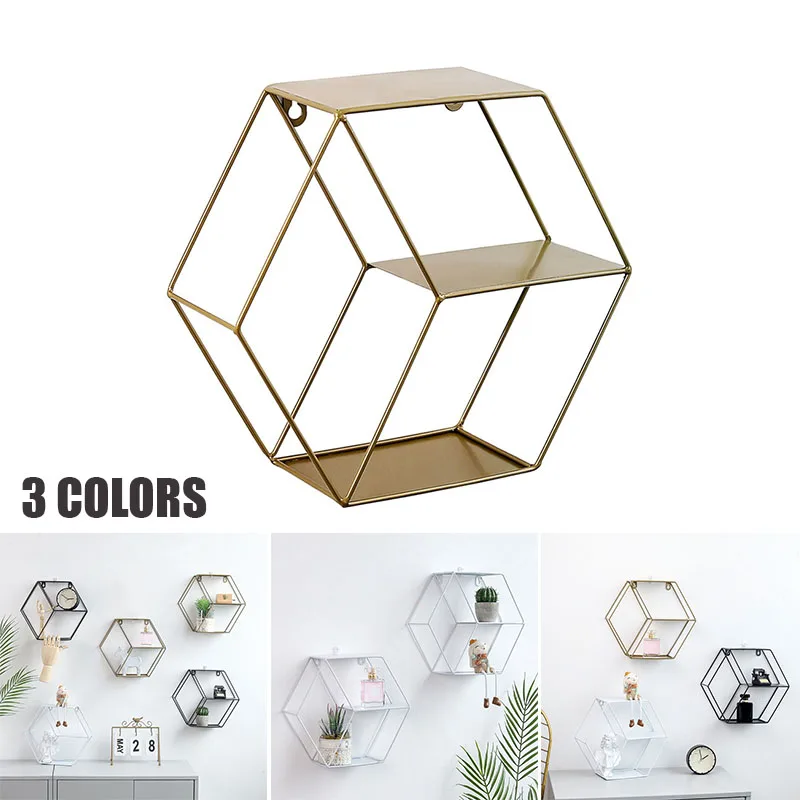Геометрическая Шестигранная настенная железная полка для хранения на стене