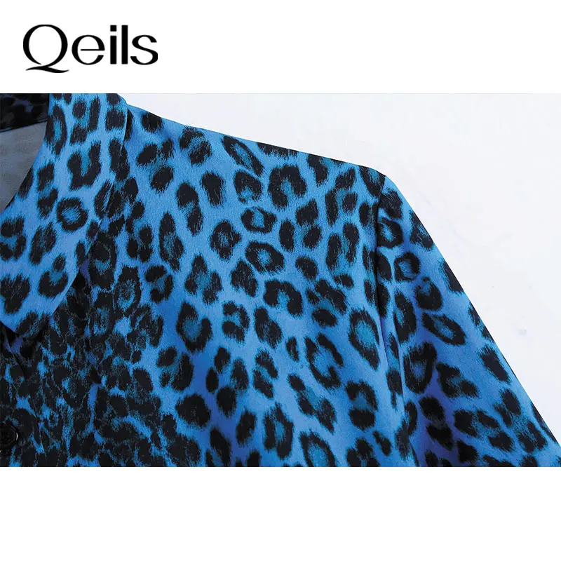 

Qeils Women 2021 Fashion Office Wear Print Blouses Vintage Long Sleeve Animal Pattern Female Shirts Blusas Loose Chic Tops