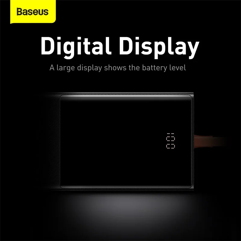 baseus 65w power bank 20000mah with type c two way cable external battery for phone and notebook three port fast charging free global shipping