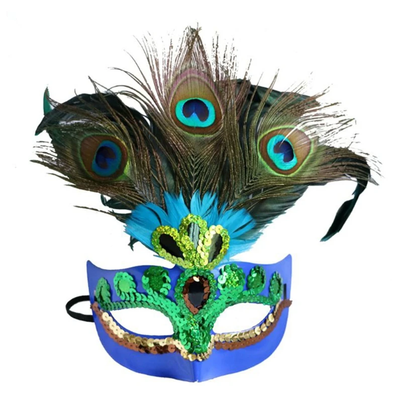 

Womens Masquerade Peacock Feather Venetian Mask Glitter Sequins Half Face Cover Mardi Gras Party Fancy Dress Cosplay Costumes