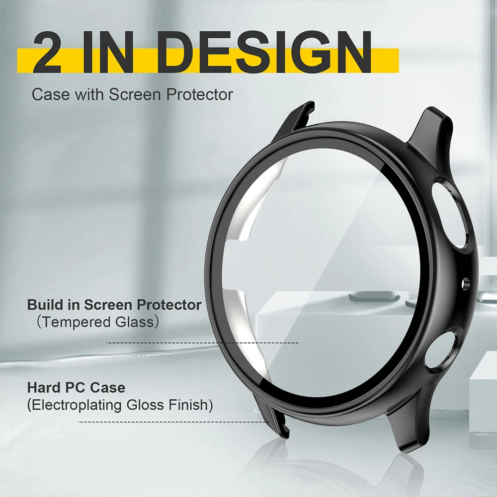 Screen Protector Case for Samsung galaxy watch active 2 44mm 40mm Full Coverage Bumper with Tempered Glass Protective Cover