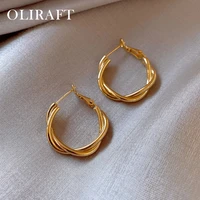 oliraft 2021 korean fashion thick small hoop earrings for women gold color loop large round big minimalist jewelry