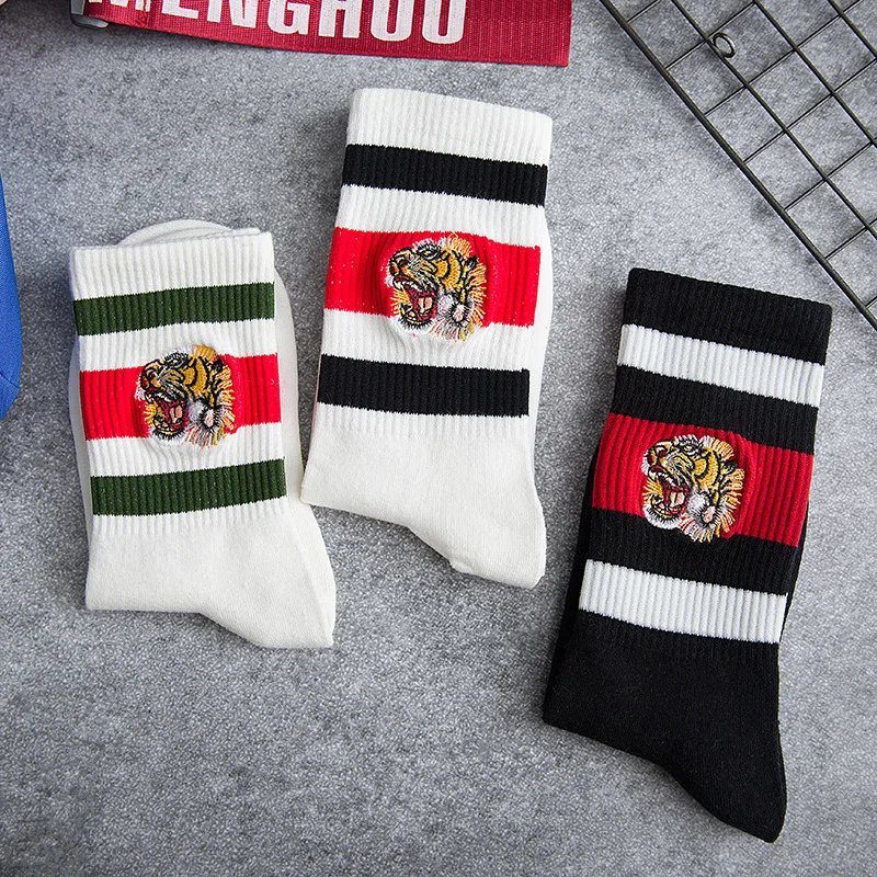 Женские носки с вышивкой в полоску тигра хлопковые вырезом лодочкой Harajuku унисекс