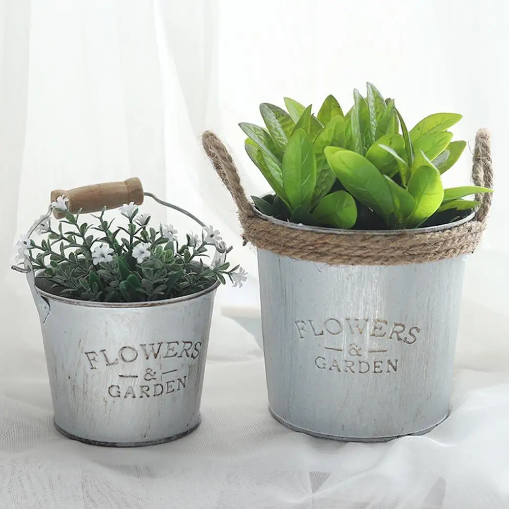 Винтажный Железный цветочный горшок кастрюли художественная веревка/деревянная