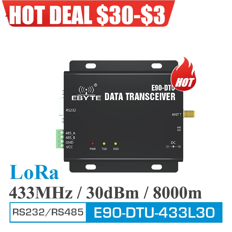 

LoRa RS232 RS485 433 мгц 30 дбм DTU 1 вт беспроводной трансивер дальнего радиуса действия 8 км E90-DTU(433L30) PLC XHCIOT IOT приемник радиомодем
