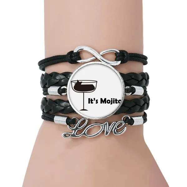 Mojito с чашкой браслет любовь черный витой кожаный ремешок браслет|Цепочки и