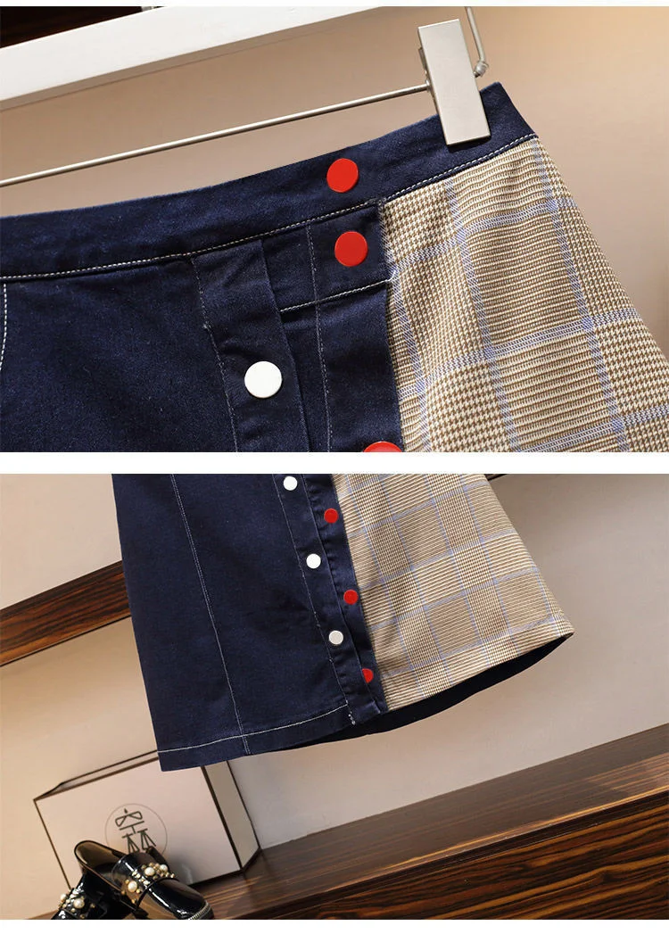 

Tide Brand Was Thin Stitching Denim Skirt Plus Size Women's Summer Striped Printed T-shirt Suit Women Fashion Matching 40-100kg