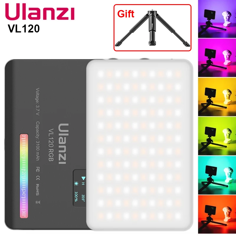 Компактная Светодиодная лампа Ulanzi VL120 RGB с рассеивателем экрана дисплея, мини-камера RGB, освещение для смартфона, Селфи, 3100 мАч