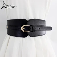 new wide elastic belt for women vintage fashion pu leather waistband black accessories slimming belt ceinture femme dress belt