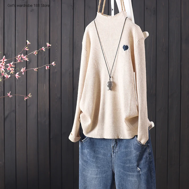 

Новые товары для осени и зимы, однотонный пуловер с воротником средней длины и длинным рукавом, Женская Теплая эластичная одежда