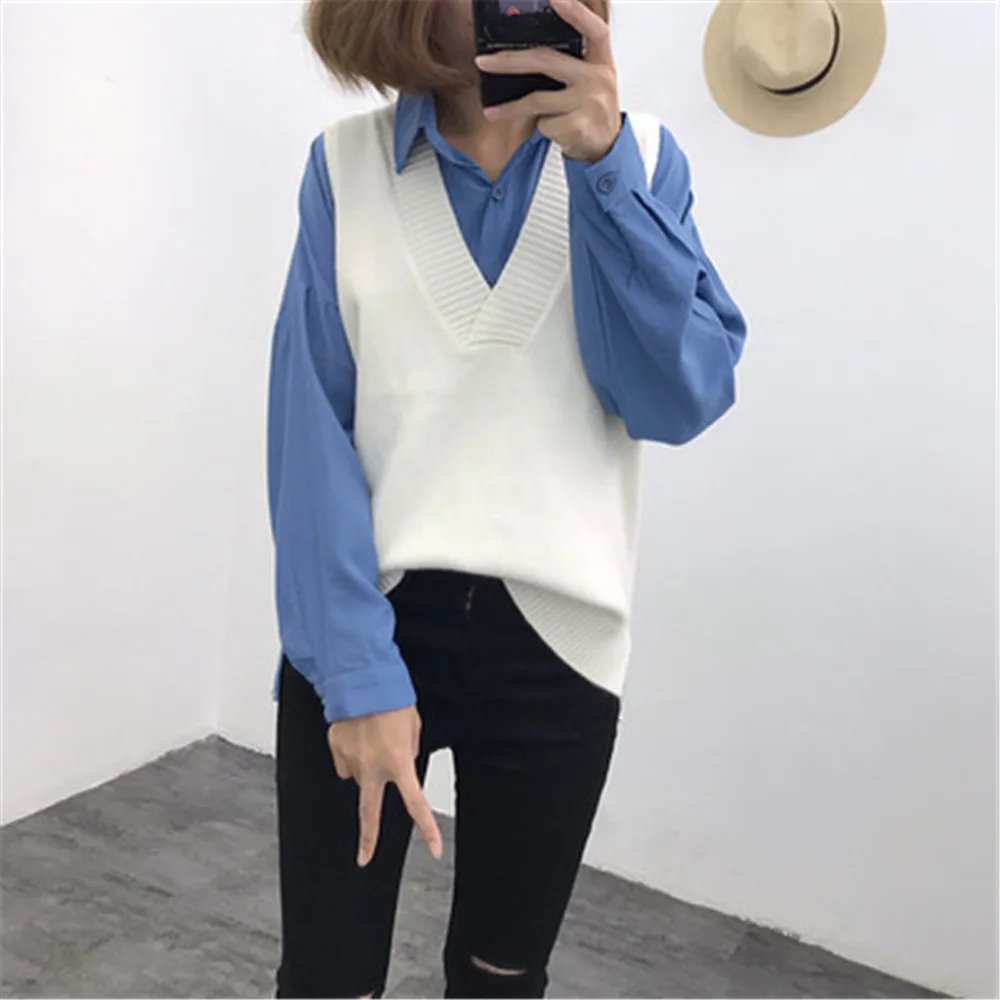 

2020 Women Sweater Spring Autumn Wool Vest Sleeveless V-Neck Knitted Vests Long Sections Pullover Vest Female Jumper Pull femme