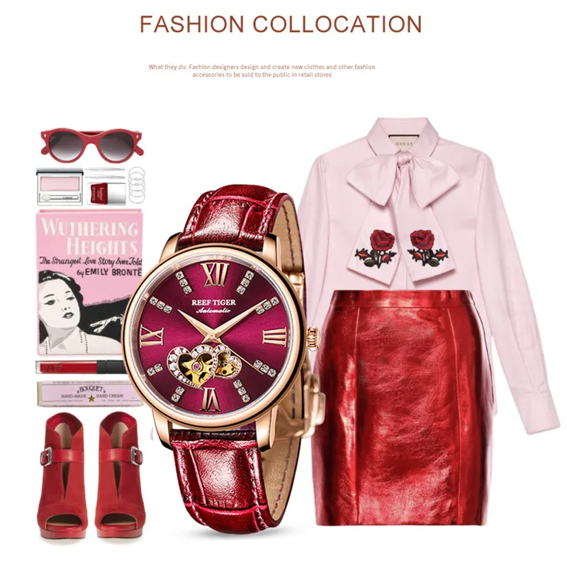 

2020 New Reef Tiger/RT Ladies Fashion Watch Automatic Mechanical Dial Waterproof Leather Ladies Watch Relogio Feminino RGA1580