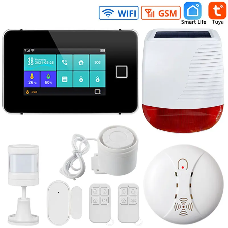 Tuya Smart Home Security Alarm System 433MHz WiFi GSM Connected to Alexa And Google Assistant Fingerprint Arming Burglar System