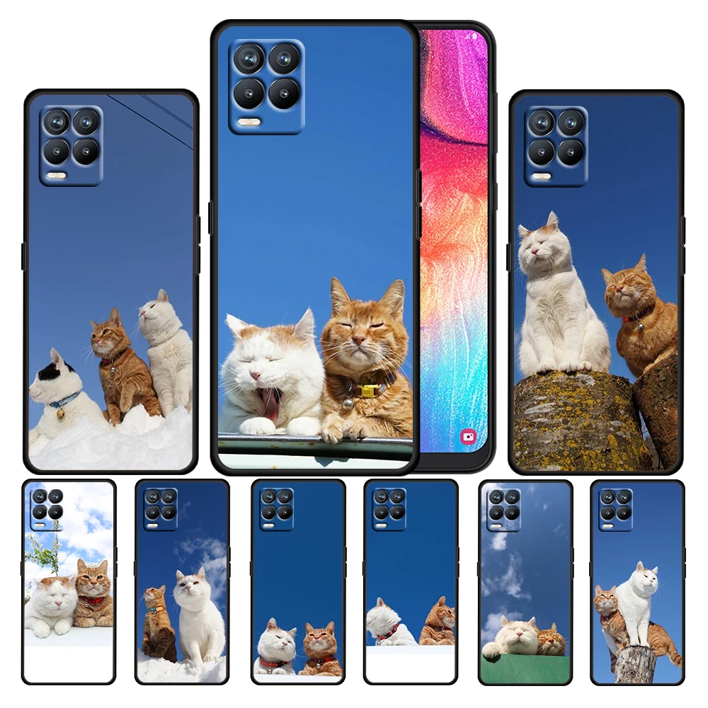 

Cute Cat Under The Sky For OPPO Realme Narzo 30 20 8 8i 7 6 5 3 2 Pro Global 5G Soft TPU Silicone Black Phone Case Cover