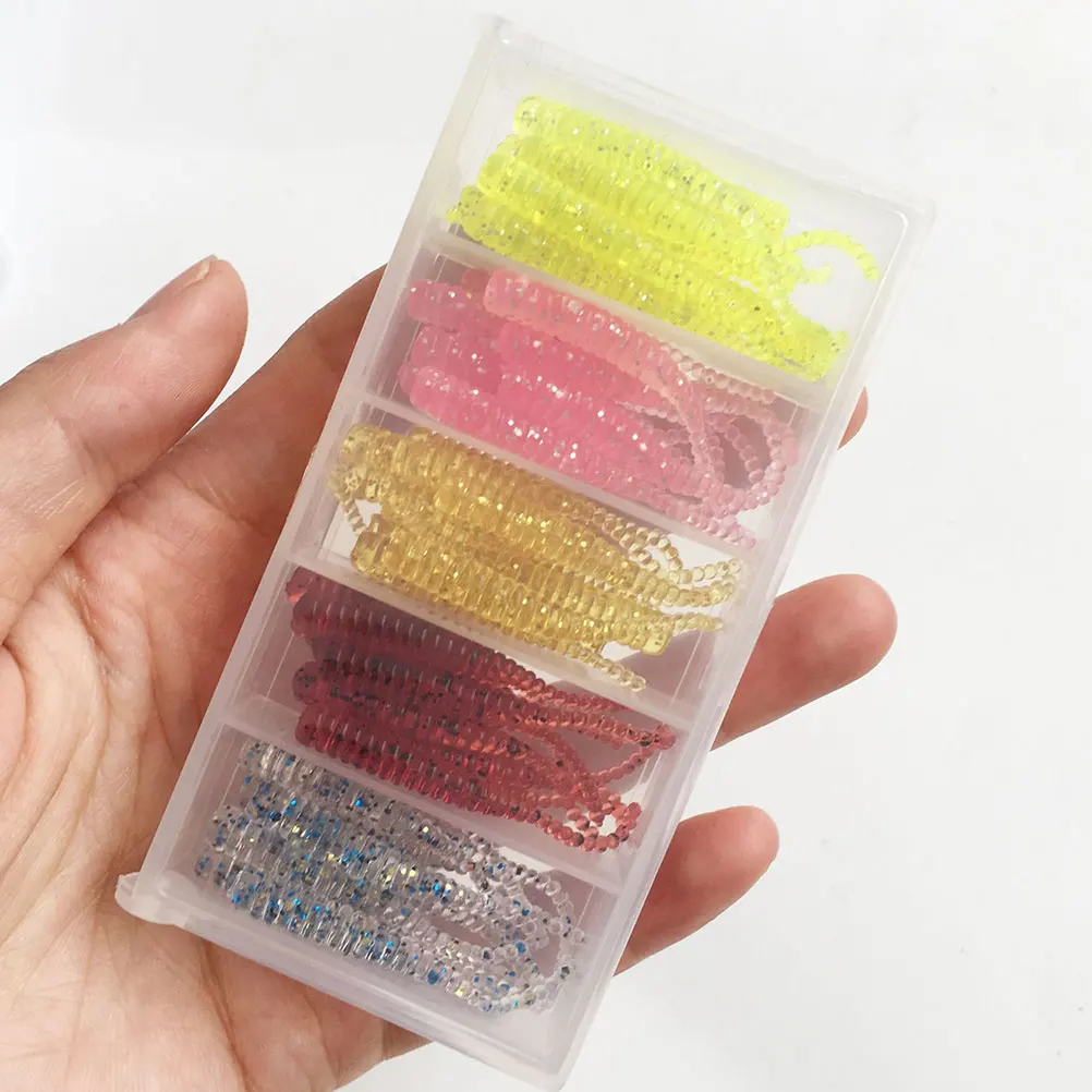 

50pcs Soft Plastic Fishing Lures Worms Lures for Pike Perch Trout with Box
