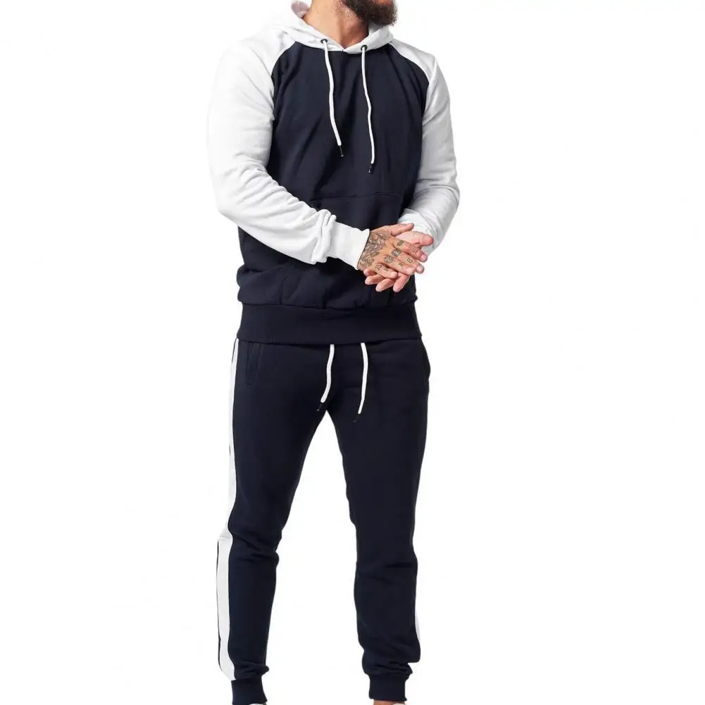 

Pants Suit Men Contrast Color Hooded Loose ockets Contrast Colors Drawstring Men Sports Suit Long Sleeve Hoodie Suit Plus size