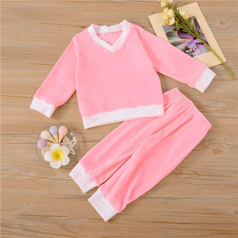 

Пижама для маленьких девочек, осенняя фланелевая детская одежда, штаны, комплекты, пижама с длинным рукавом, розовая детская одежда, наряды ...