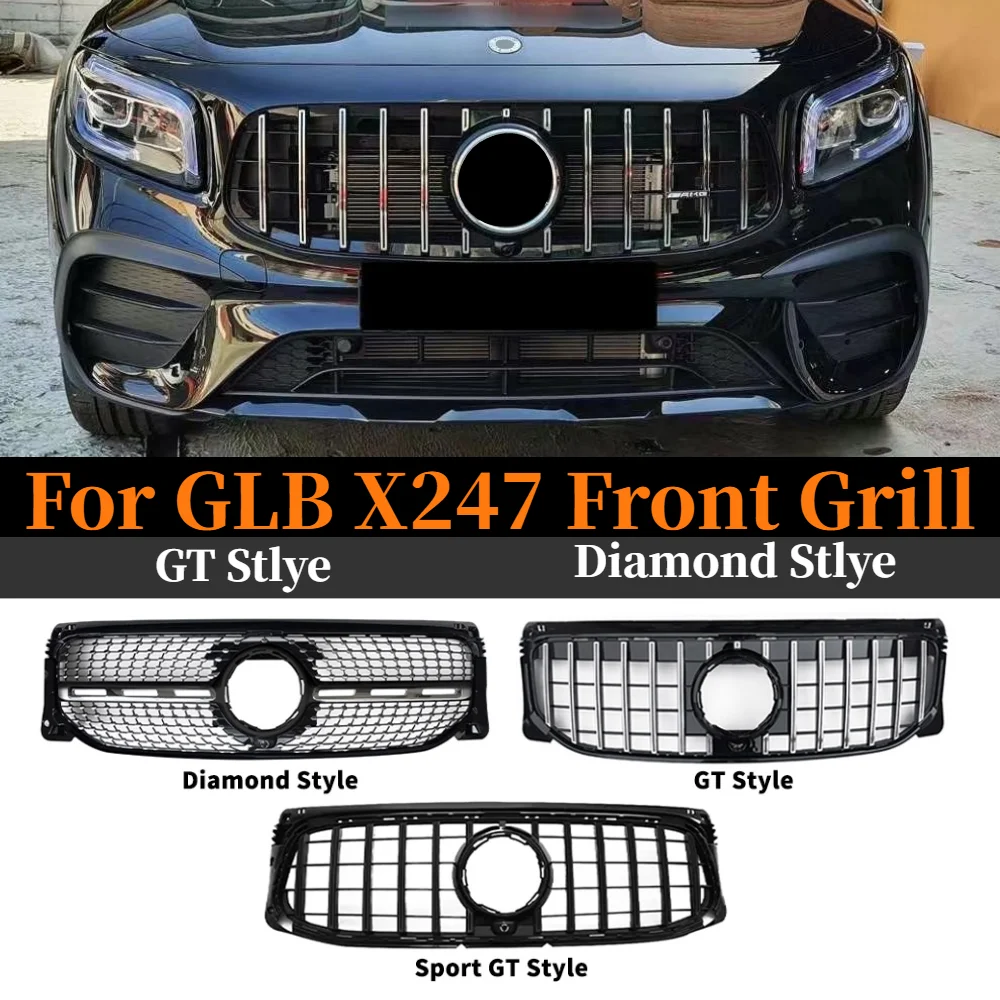 

For Mercedes Benz GLB X247 Grill W247 247 2019 2020 2021 Grille Diamond GT R Style Front Bumper Racing Grill AMG Tuning Body Kit
