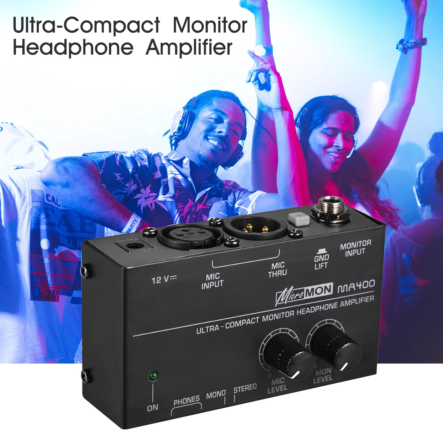 

Ultra-Compact Monitor Headphone Amplifier Amp with XLR Microphone Input 6.35mm Monitor Input 6.35mm & 3.5mm Headphone Outputs