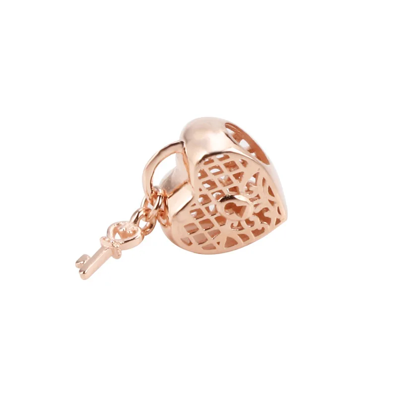 

DoDoFly Authentic S925 Sterling Silver Hollow Rose Gold Heart-shaped Lock Beads Fit Original Bracelets Women Jewelry Gift
