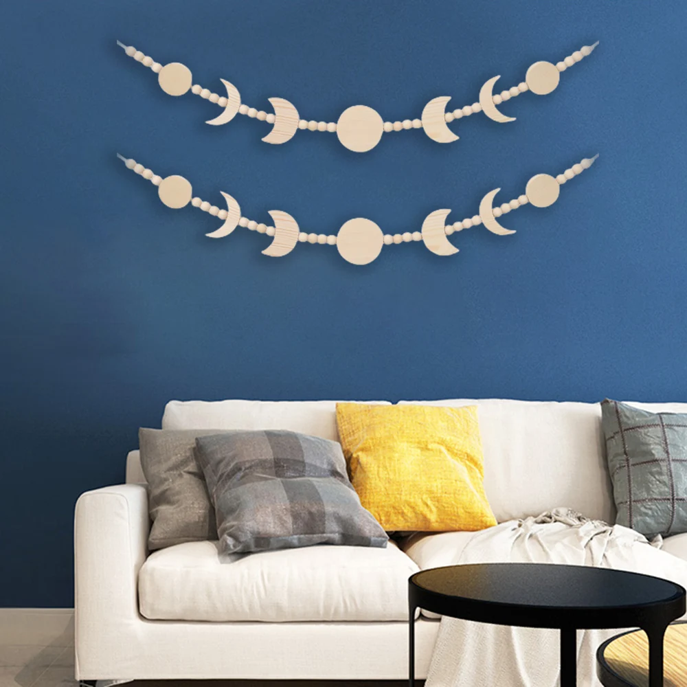 

Moon Phase Wall Hanging Wood Bead Garland With Tassel Boho Home Decor For Living Room Nursery