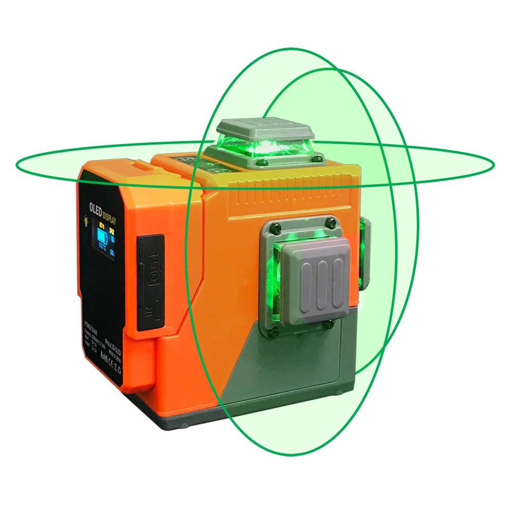 

DANPON Electronic Auto-Leveling Laser Level 3 x 360°,Cross Line,Rechargeable OLED Power Bank Wall Bracket Included,VH-3D