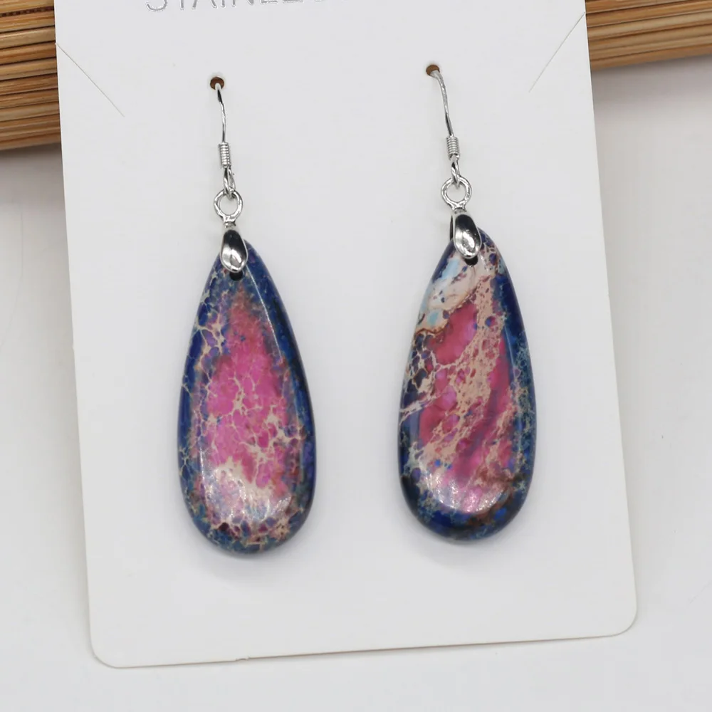 

Natural Stone Earrings Long Drop-Shaped Imperial Stone Material Colorful And Colorful Accessories Jewelry 28x35mm